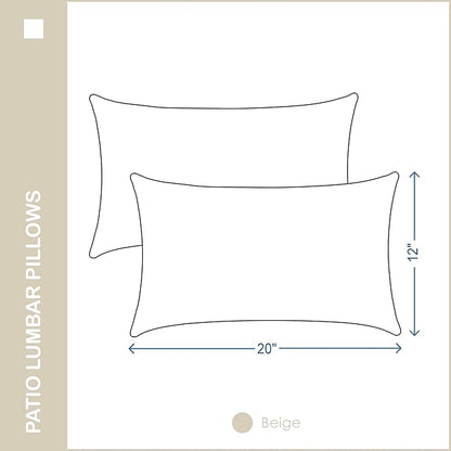 Indoor Outdoor Lumbar Pillows,Waterproof Outdoor Pillows Set of 2 for Patio Furniture,12×20 Inch,Beige
