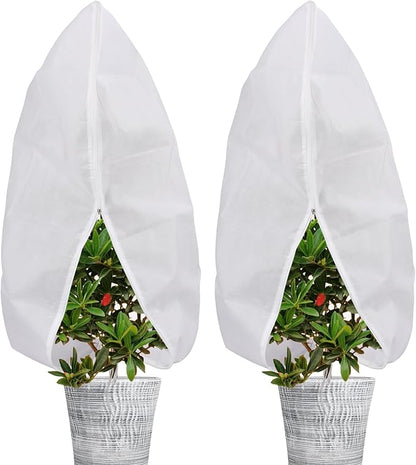 Abimars Plant Covers Freeze Protection Jacket 1.77 oz/yd², 3.2ft x 3.2ft Reusable Winter Plant Covers with Drawstring & Zipper, 2 Pack Light, Porous Fabric for Plant Breathing