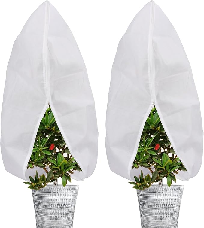 Abimars Plant Covers Freeze Protection Jacket 1.77 oz/yd², 2ft x 2.6ft Reusable Winter Plant Covers with Drawstring & Zipper, 2 Pack Light, Porous Fabric for Plant Breathing
