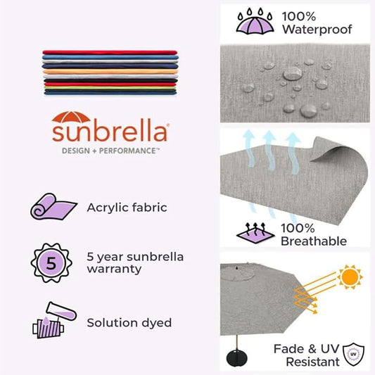 Midtown Umbrellas The Swilt 10 Feet Patio Umbrella in Sunbrella Cast Slate Acrylic Fabric - Fiberglass Ribs, Auto-Tilt Aluminum Frame For Backyard, Deck, Garden, Pool - White Pole
