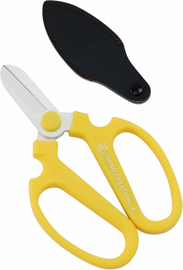 Japanese Florist Scissors – Professional Ultra Sharp Flower Shears Made in JAPAN for Ikebana Floral Design & Gardening SAKAGEN HAND CREATION F-170 (Yellow)