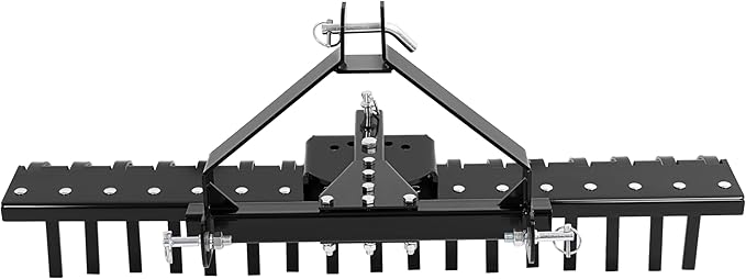 KUAFU 50" 3 Point Landscape Rake for Category-0 Cat-0 Tractor with 360 Degree Rotation, Replaceable Spring Tines and Pin Hith, Rock Attach Rake Tow Behind Dethatcher for Lawn, Garden, Farm, Grass