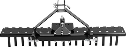 KUAFU 50" 3 Point Landscape Rake for Category-0 Cat-0 Tractor with 360 Degree Rotation, Replaceable Spring Tines and Pin Hith, Rock Attach Rake Tow Behind Dethatcher for Lawn, Garden, Farm, Grass