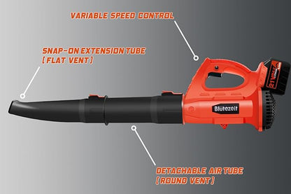 Blütezeit Cordless Leaf Blower, 21V Battery Powered Leaf Blower (6.0Ah Battery & Charger Included), 400CFM Electric Lightweight Blower for Lawn Care with 6 Speeds Adjustable