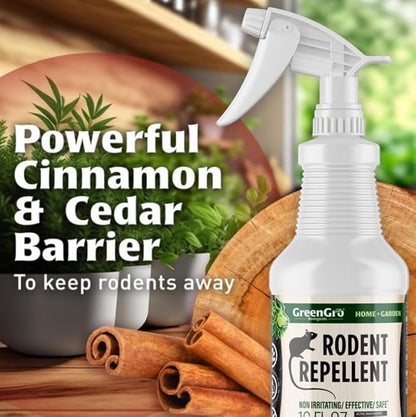 GreenGro Rodent Repellent Spray - Organic Cedar & Cinnamon Oil for Pest Control/Mice, Rat, Vole & Squirrel Repellent/Non-Toxic/Safe for Pets/Use for Home, Garden, Garage, RVs (16oz)