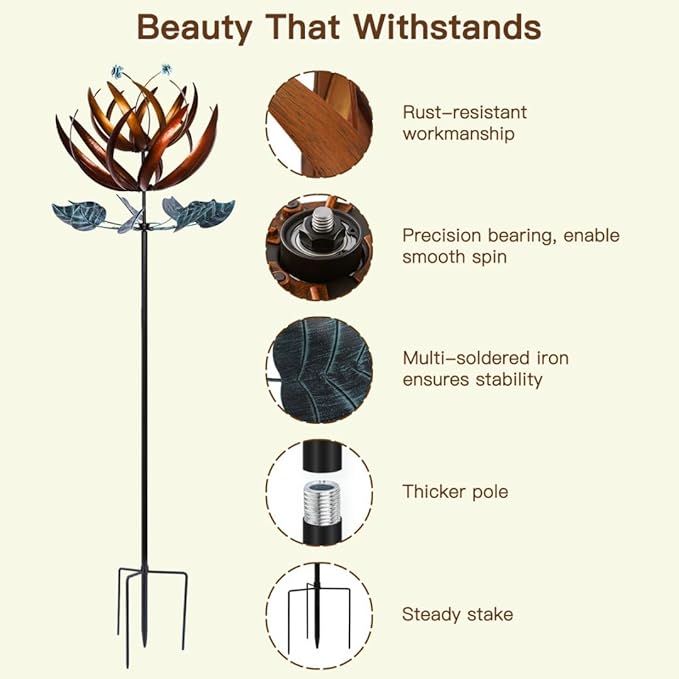 Wind Spinners for Yard and Garden, Wind Spinners Outdoor Large Metal, 84 inch Kinetic Wind Spinner & Wind Sculptures, Windmill Decor(Lotus)
