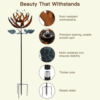Wind Spinners for Yard and Garden, Wind Spinners Outdoor Large Metal, 84 inch Kinetic Wind Spinner & Wind Sculptures, Windmill Decor(Lotus)