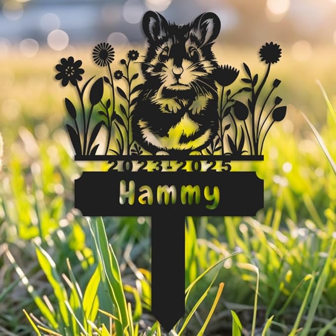 Personalized Hamster Memorial Stake,Pet Plaque Hamster Lover,Metal Hamster Grave Marker,Remembrance Stake,Outdoor Garden Yard Sign hamster 16inch
