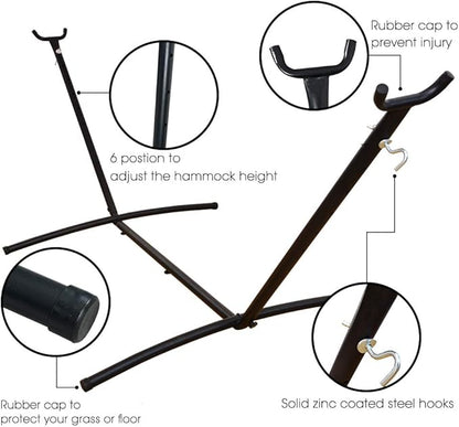 Hammock with Stand for Outside, Heavy Duty Space Saving Steel Stand with 450 lb Capacity, Double Hammock with Portable Carrying Bag, Hamacas Para Adultos for Outdoors, Patio, Garden, Yard