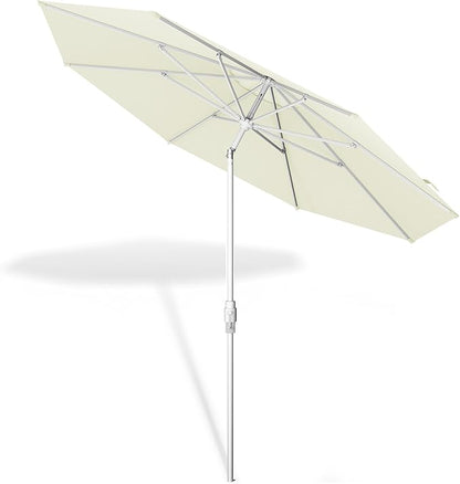Midtown Umbrellas The Swilt 9 Feet Patio Umbrella in Sunbrella Canvas Natural Acrylic Fabric - Fiberglass Ribs, Auto-Tilt Aluminum Frame For Backyard, Deck, Garden, Pool - White Pole