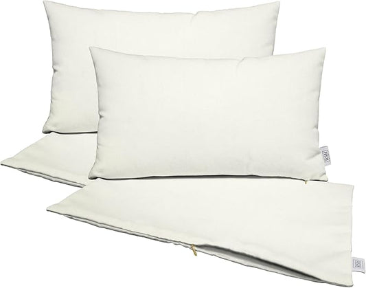 RSH DECOR: Sunbrella Pillow Covers Set of 4 | Covers Only - 20" x 12" | Outdoor Lumbar Pillow Covers Crafted with Sunbrella Performance Fabric | Canvas White