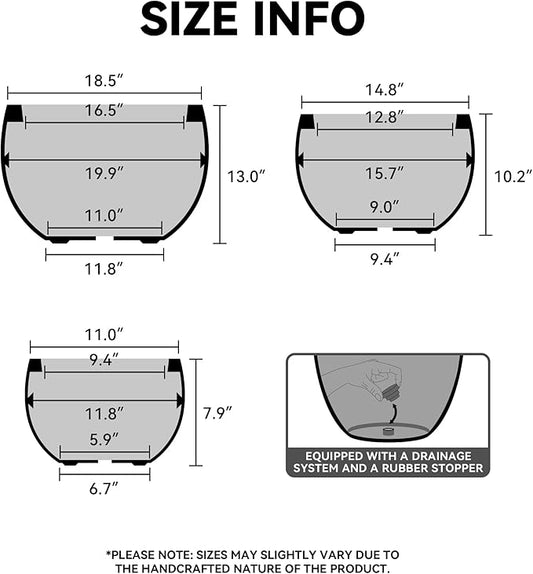 Kante 15.7" Dia Round Concrete Planter, Outdoor/Indoor Large Bowl Plant Pots with Drainage Hole and Rubber Plug for Garden Patio Balcony Home, Light Gray
