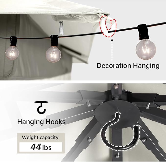 LAUSAINT HOME Outdoor Patio Gazebo 10'x20' with Expansion Bolts, Heavy Duty Party Tent & Shelter with Double Roofs, Mosquito Nettings and Privacy Screens for Backyard, Garden, Lawn, Cream White