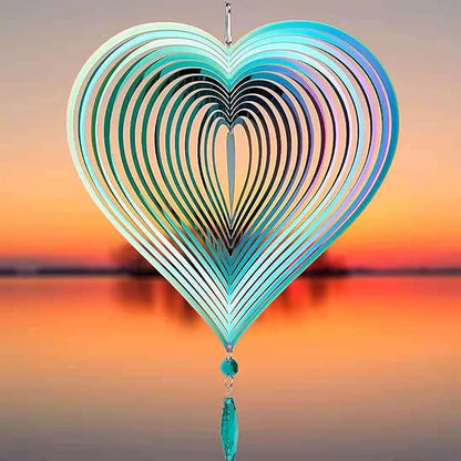 Wind Spinner, Hanging Wind Sculptures,Wind Spinners for Yard and Garden Decor,Yard Decorations Outdoor,Hanging Art Ornaments for Garden Yard Balcony Decor (Rainbow Heart)