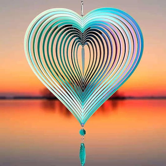 Wind Spinner, Hanging Wind Sculptures,Wind Spinners for Yard and Garden Decor,Yard Decorations Outdoor,Hanging Art Ornaments for Garden Yard Balcony Decor (Rainbow Heart)