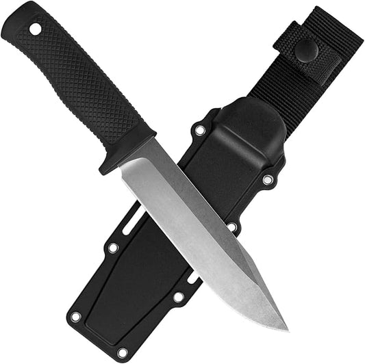 Tactical Fixed Blade Knife, 5.87 inch Blade, 4.65 inch Kray-Ex Handle, Stonewashed 420 Stainless Steel, with Secure-Ex Sheath for Outdoor Camping Hunting Survival (A-Silver)