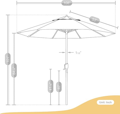 California Umbrella 9' Rd Sunbrella Aluminum Patio Umbrella, Crank Lift, Auto Tilt, Bronze Pole, Canvas Cyan Fabric