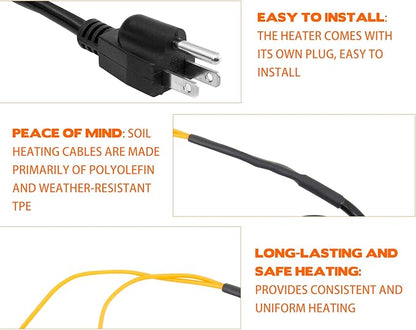 Soil Heating Cable 49 Ft Electric Soil Warming Cable Greenhouse Plant Soil Heater Cable Keep Soil Warm for Soil, Garden, Cold Frame
