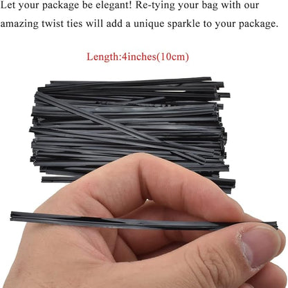 HAHIYO 300Pcs 4 inches Black Metal Twist Ties Bread Candy Coffee Bag Ties Plant Garden Twist Ties for Cellophane Treat Bags Gift Wraping Bags Plastic Bags Halloween Party Cake Present Art Crafts