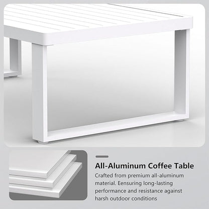 Aluminum Outdoor Coffee Table - White Rectangle Patio Tables for Deck, and Poolside