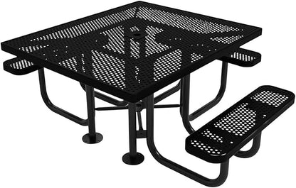 COATEDOUTDOORFURNITURE Heavy-Duty Portable ADA-Compliant Outdoor Picnic Table with Umbrella Hole, Punched Steel Patio Dining Furniture Made in America (46" Square Top, Textured Black)