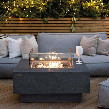 Elementi | Manhattan Gas Fire Pit Cast Concrete 36" Square Fire Table, Outdoor Fire Pit Electronic Ignition | Canvas Cover, Lava Rock Included | Dark Gray (Natural Gas)