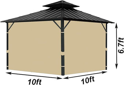 Gazebo Universal Replacement Privacy Curtain, 10'X10' Gazebo Curtains Outdoor Waterproof, 4-Panels Sidewall with Zipper for Patio, Garden and Backyard (Only Curtains, 10'X10', Khaki)