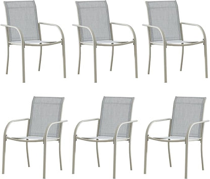 Outdoor Dining Chairs Set of 6, Stackable Patio Chairs with Textilene Fabric, Lightweight Garden Chairs for Poolside, Backyard, Camping, Beige