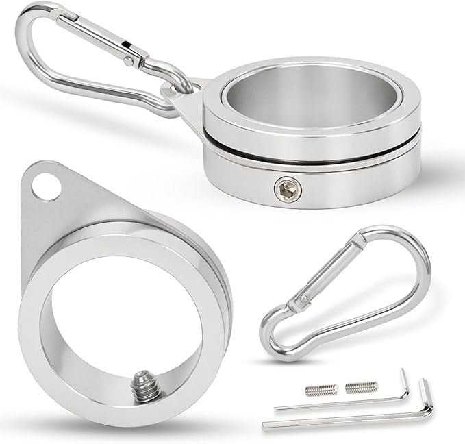 1.25" Flag Pole Rings, 2 Pcs Aluminum Alloy Spinning Flag Pole Ring Clips Swivels, 360° Rotating Anti Wrap Flagpole Ring Hardware with Aluminum Carabiners for 1.02-1.25" Diameter