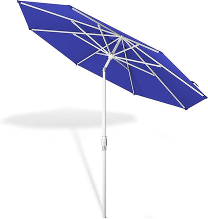 Midtown Umbrellas The Swilt 8 Feet Patio Umbrella in Terylast Midnight (Royal Blue) Polyester Fabric - Fiberglass Ribs, Auto-Tilt Aluminum Frame For Backyard, Deck, Garden, Pool - White Pole