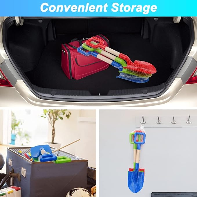 16'' Long Kids Beach Shovels Sand Spade Toys Gardening Tools with Wooden Handled, ABS Plastic Sturdy Scoop for Shoveling Digging Sand Snow Sandbox Backyard Summer Travel (3PCS - Blue Green Red)