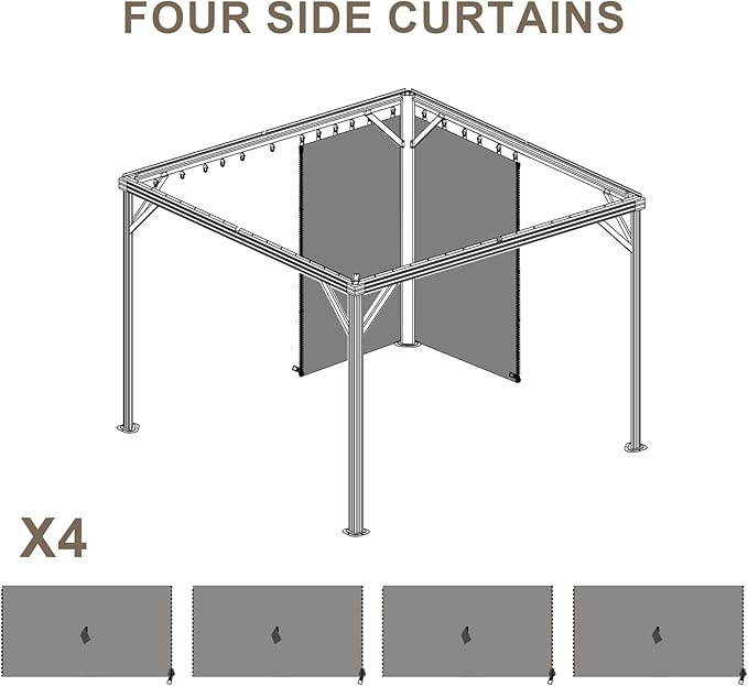 BPS 10' x 12' Gazebo Curtain Privacy 4-Panel Sidewall Outdoor Replacement Shade (Only Curtain)