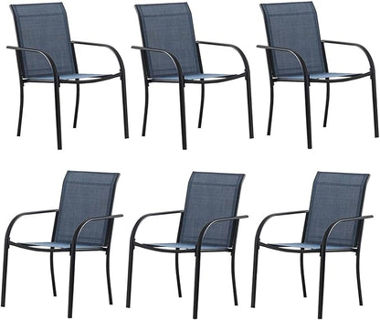 Patio Chairs Set of 6, Outdoor Dining Chairs with Breathable Textilene Fabric, Stackable Patio Chairs for Lawn, Garden, Backyard, Poolside, Dark Blue