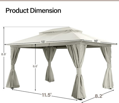 LAUSAINT HOME Outdoor Patio Gazebo 10'x13' with Expansion Bolts, Heavy Duty Gazebos Shelter Party Tent with Double Roofs, Mosquito Nettings and Privacy Screens for Backyard, Garden, Lawn, Cream White