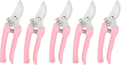 Garden Flower Shears Pruning Shears 6.9 inches Scissors Heavy Duty Plant Scissors for Cutting Flowers, Trimming Plants, Bonsai, Fruits Picking (Pink Handle 5pcs)