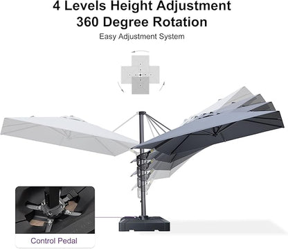 PURPLE LEAF 8' X 8' Patio Umbrella with Base for Pool 7' High Offset Outdoor Cantilever Umbrella Swimming Pool Umbrella with 360°Rotation for Poolside Light Grey