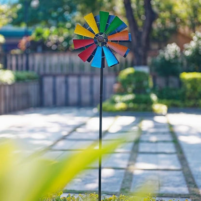 Stargarden Wind Spinners Outdoor, 13.4 Inch Kinetic Pinwheels, Colorful Metal Garden Spinners Double Windmill for Yard, Lawn, Patio