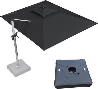 PURPLE LEAF 9' X 12' Solar Powered LED Rectangle Cantilever Umbrella With Base Patio Umbrellas Windproof Hanging Umbrella Outdoor Offset Umbrellas, Black