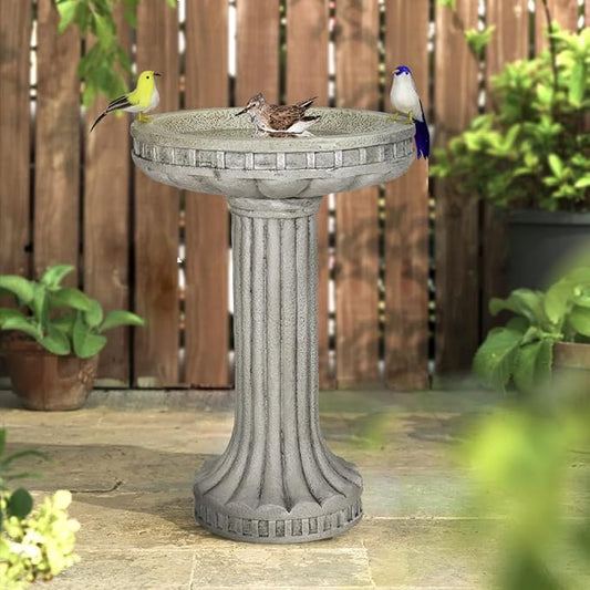 watnature 24 Inch Height Outdoor Bird Bath - Fibre Reinforced Concrete Large Bird Bath Stylish with Modern Pedestal for Garden, Patio, Backyard, Lawn - 16”W X 24”H Contemporary Birdbaths & Supports