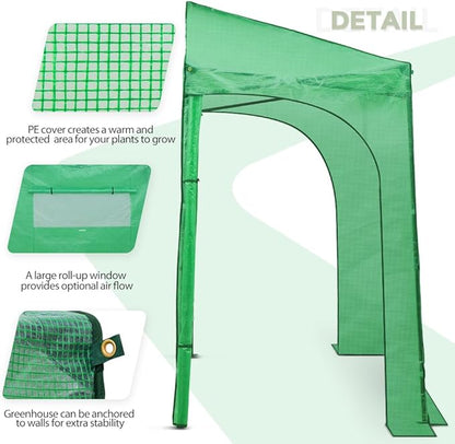 EAGLE PEAK Replacement Cover for 9x4 Portable Lean-to Greenhouse, 2 Roll-Up Zipper Entry Doors and 1 Large Roll-Up Side Window (Frame Not Included), Green