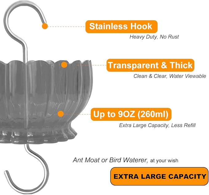 Extra Large Ant Moat for Hummingbird Feeder - Pack of 2PC x 9 OZ Capacity Insect Guard Red Daisy