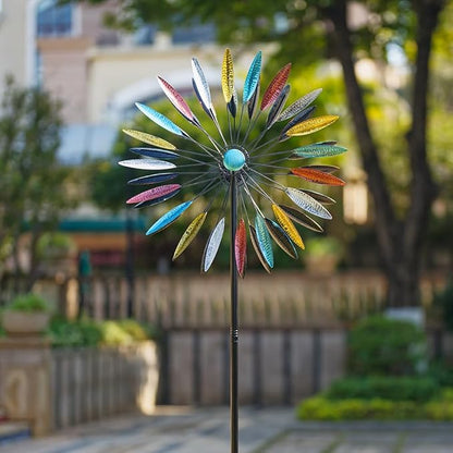 DREAMYSOUL Wind Spinner Outdoor, 23" Dia Dual Colorful Blades Metal Windmills, Kinetic Wind Spinners & Sculpture for Yard and Garden
