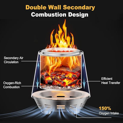 FANHAO Smokeless Fire Pit for Camping, Outdoor & Patio, Stainless Steel Tabletop Firepit with Stand, Wood Burning or Pellet Fueled Portable Bonfire with Carrying Bag | 120% More Efficient Burn