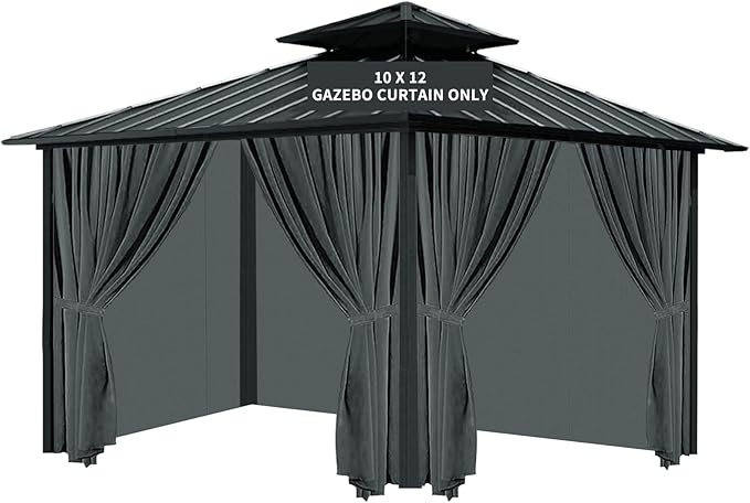 Gazebo Universal Replacement Privacy Curtain, 10'X12' Gazebo Outdoor Waterproof, 4-Panels Sidewall Curtains with Zipper for Patio, Garden and Backyard (Only Curtains, 10'x12', Grey)