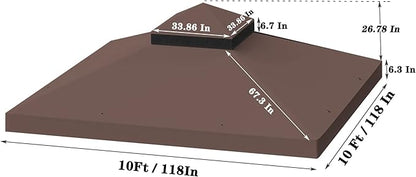 10x10 Ft Gazebo Canopy Replacement Cover, Double Tiered Gazebo Replacement Top (Coffee)