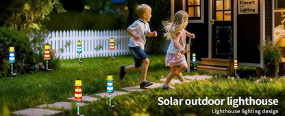 Solar Lighthouse Outdoor Decor (2PACK) Ideal for pathway lighting in gardens, walkways, and patios. Enhances garden, lawn, planter, backyard, and courtyard decor. Nautical-Style Outdoor Solar Lights