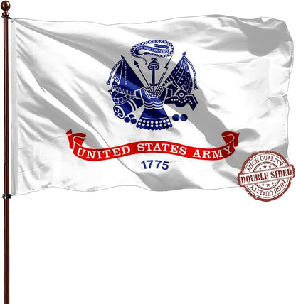 Double Sided White US Army Flag 2x3 Outdoor- Heavy Duty 3 Ply 210D- US Army Flags 2x3- With Canvas Header & 2 Brass Grommets