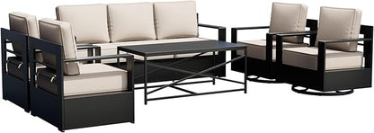 Outdoor Patio Furniture Set, 6-Piece Aluminum Patio Conversation Set All-Weather Metal Outdoor Sectional with 6 Inch Thick Cushions, Deep Setting for Garden, Outside and Porch