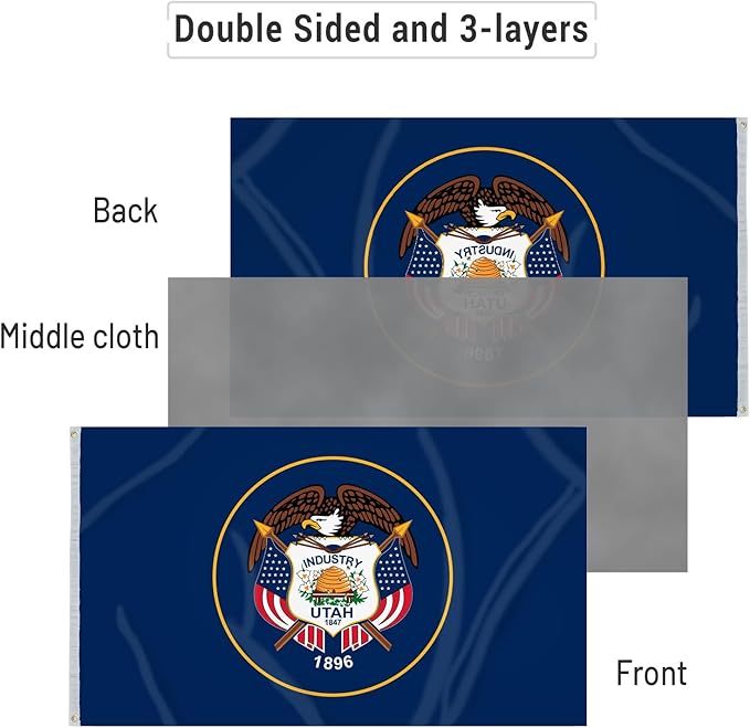AMZFLAG Utah State Flag 3x5 ft Outdoor Heavy Duty Double Sided 3 Ply UT Utah Flags with 2 Brass Grommets Thick Material