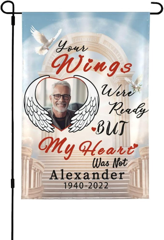 Custom Memorial Flag Personalized Garden Flag for Cemetery in Loving Memory with Photo Name Date Memory Flags Outdoor Double Sided Yard Flags (A-Memorial Flag, 28x40(in))